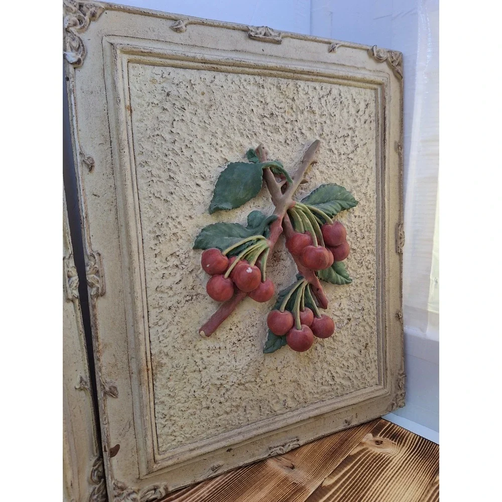 Painted 3-D Wall Decor Art Fruit Plaques Set Of 2 10